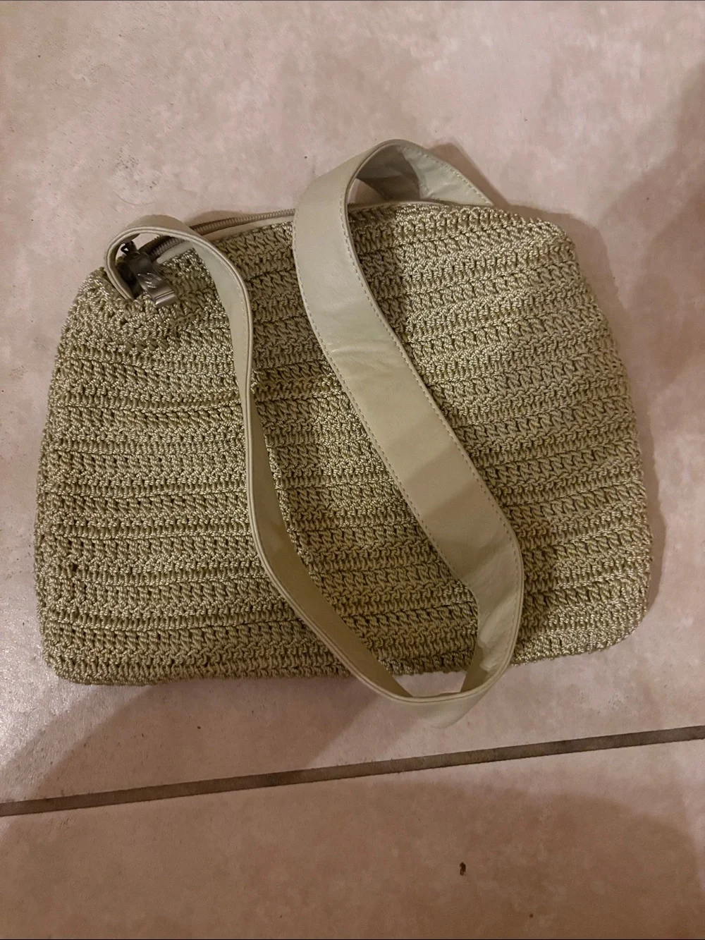 Woven Straw Crossbody Bag in Light Beige